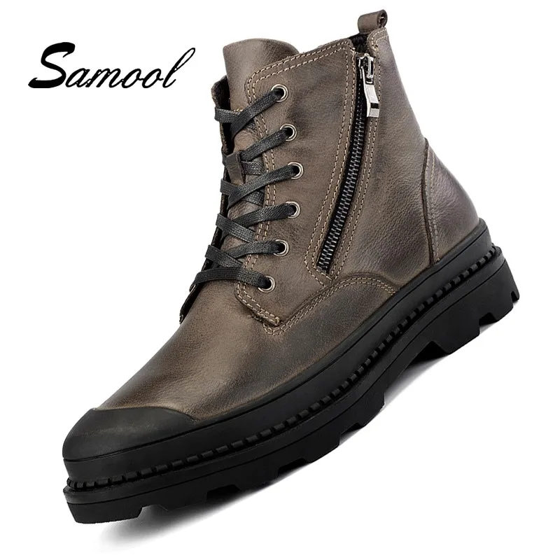 

Spring Autumn Natural Cow Leather Shoes Men Zipper Lace Up Martin Boots Comfortable Handmade Retro Men Shoes Plus Size 38~47 Gx3