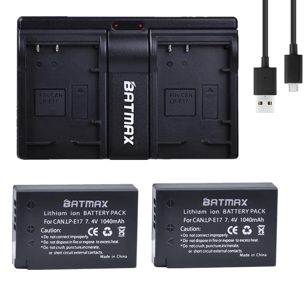 

Batmax 2pc LP-E17 LP E17 E17 Camera Battery+USB Dual Charger for Canon EOS Rebel T6i 750D 800D 200D 8000D Kiss X8i Camera