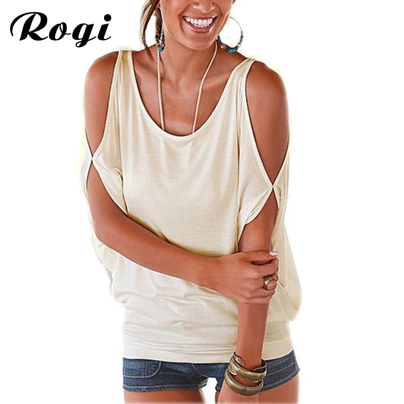 Rogi Summer Shirt For Women Blouses 2019 Sexy Off Shoulder Top Casual O-Neck Batwing Half Sleeve Shirts Beach Tunic Tops Blusas |