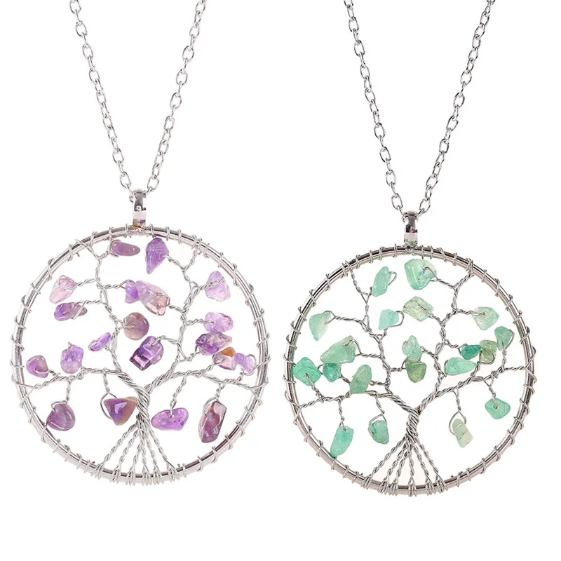 

Natural Crystal Stone Big Pendant Reiki Chakra Tree of Life DIY Wire Wrapped Pendulum Pendant Necklace for Women Girls Jewelry