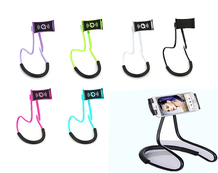 360 Rotation Flexible Cell Phone Selfie Neck Holder Stand Lazy Hanging Neck Phone Stands Tablet
