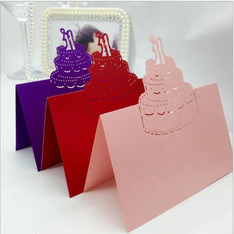 50pcs Cake Laser Cut Hollow Table Name Place Cards Favor Message Setting Card Baby Shower Wedding Birthday Party Supplies (5)