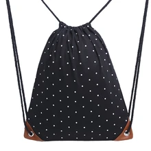 Рюкзак в горошек с завязками, спортивные сумки для спортзала, холщовые с карманами для женщин и девочек, школьные сумки, повседневные