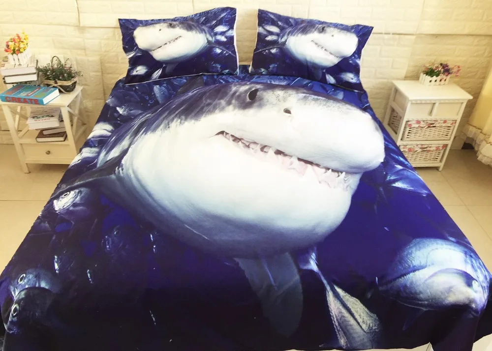 3D белая акула черепаха рыбы пододеяльник Мальчики взрослые постельное белье одеяло наволочка удобный Модный комплект постельного белья