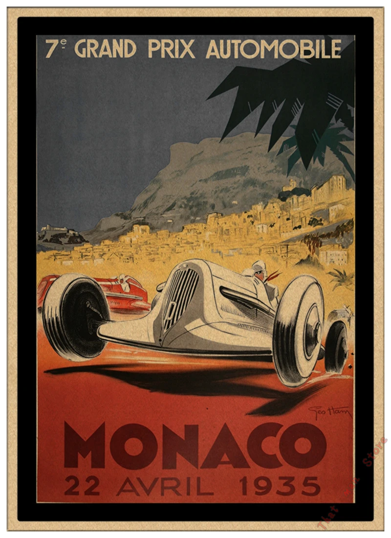 Супер гоночный Ретро мотор Monaco 1937 старинный автомобиль для путешествий, классический винтажный постер, сделай сам, домашний декор из крафт-бумаги - Цвет: Многоцветный