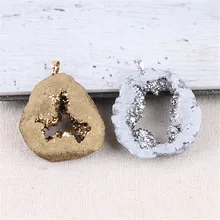 Natural Agates Crystal necklace pendants Crystal Pendant Hollow Agates Original Stone Plated Gold and Silver Pendant lelady crystal necklace original design women pendant