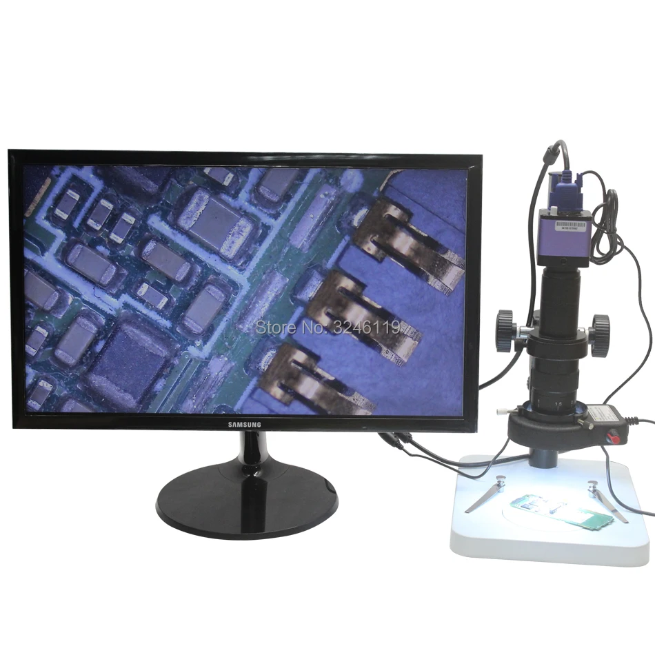 Gratis Verzending Full HD 1080 P 60FPS Industriële Microscoop VGA Camera + 10X-300X C-mount Lens + LED Licht bron + Focus Beugel