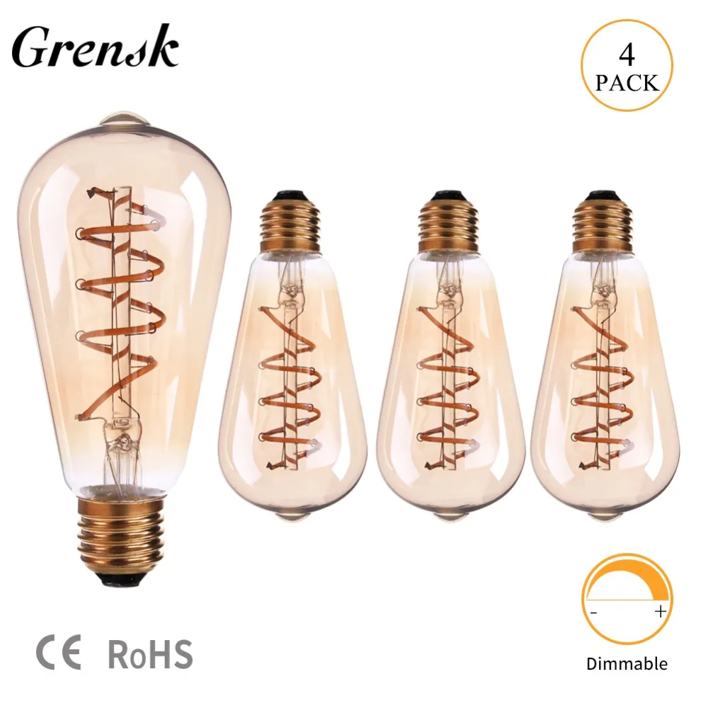 Светодиодная спиральная лампа Grensk ST64 светодиодная Эдисона с золотым затемнением