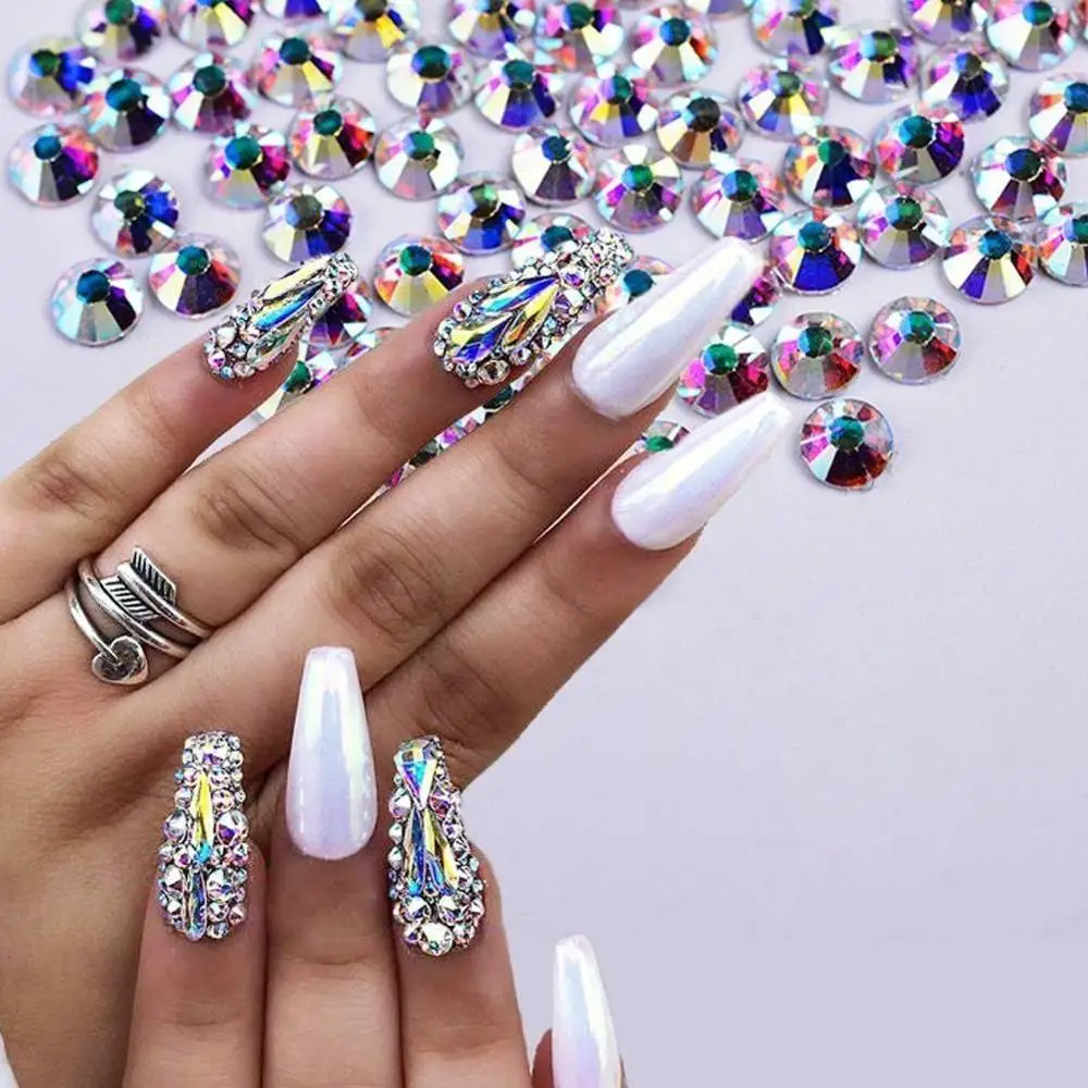 

Mix Sizes 1440PCS/Pack Crystal Clear AB Non Hotfix Flatback Rhinestones Nail Rhinestones For Nails 3D Nail Art Decoration Gems