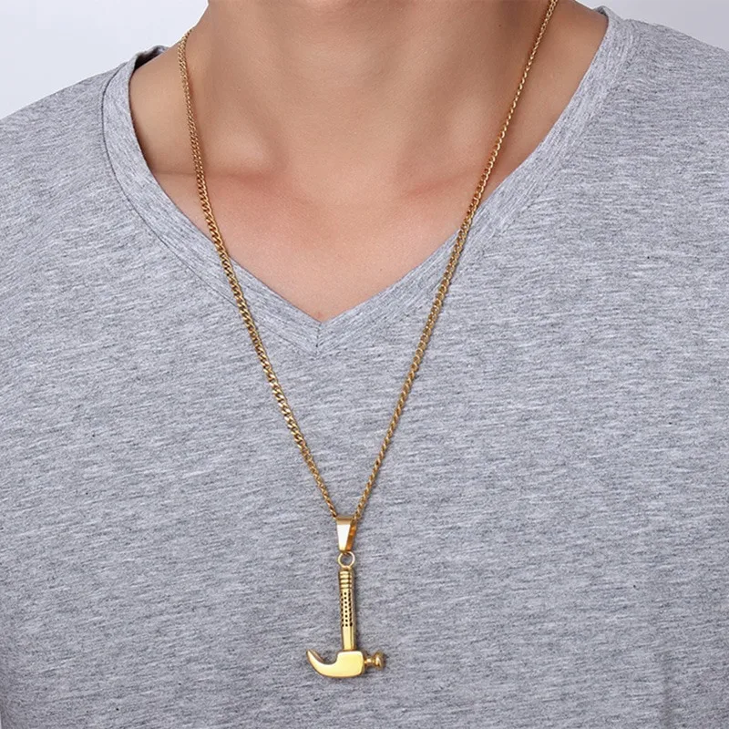 Unique Men's Necklaces Stainless Steel Craftsman Hammer Pendant