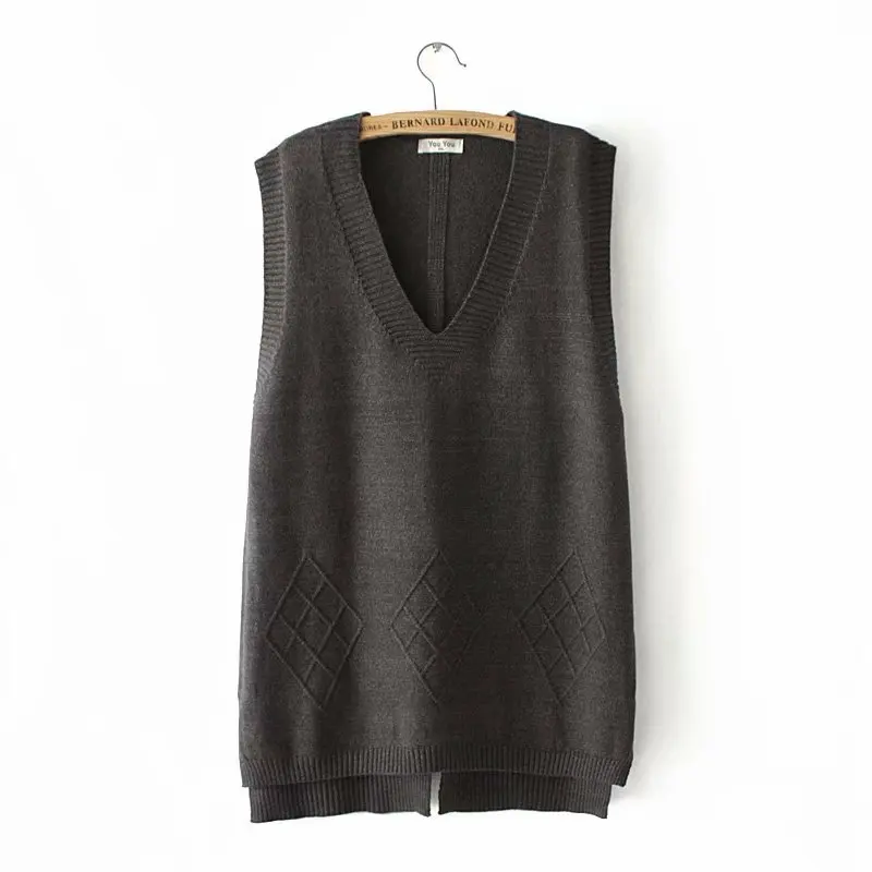 

2019 Plus Size Women Sweaters Spring Clothing Fashion Casual Loose Sleeveless Back Split Knit Pullovers E2-8605