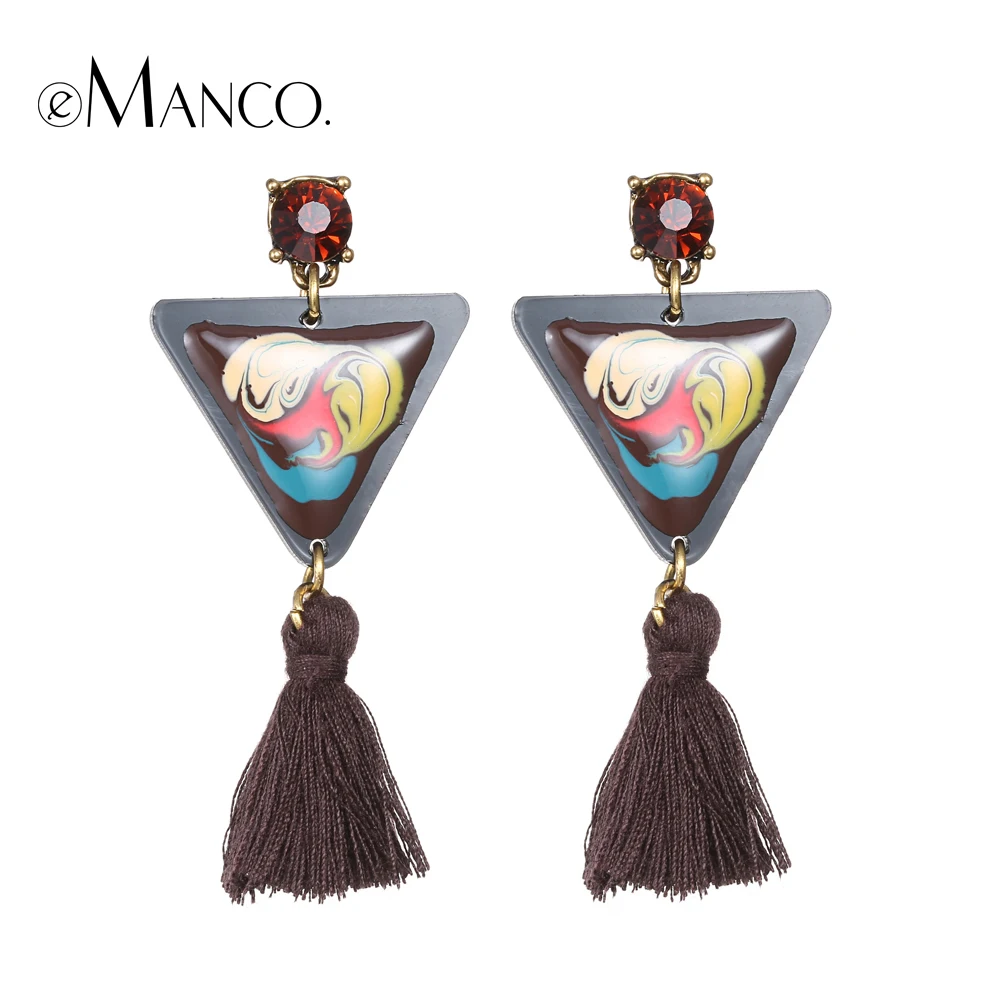 

eManco enamel geometric dangle earrings for women hand painted resin tassel triangle drop earring boucle d'oreille pendante