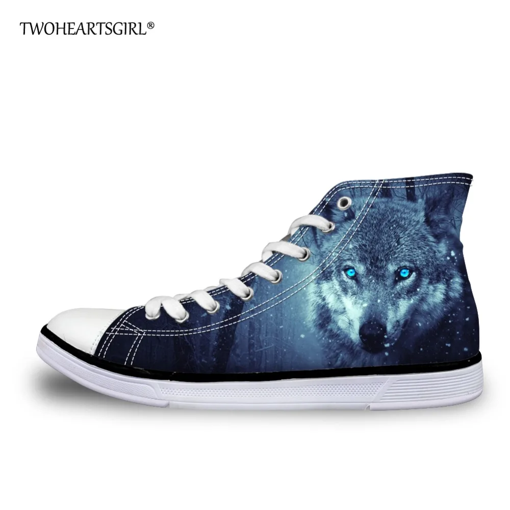 

Twoheartsgirl Cool 3d Animal Wolf Print High Top Canvas Shoes for Men Casual Male Student Vulcanize Shoes Lace Up Flat Sneakers