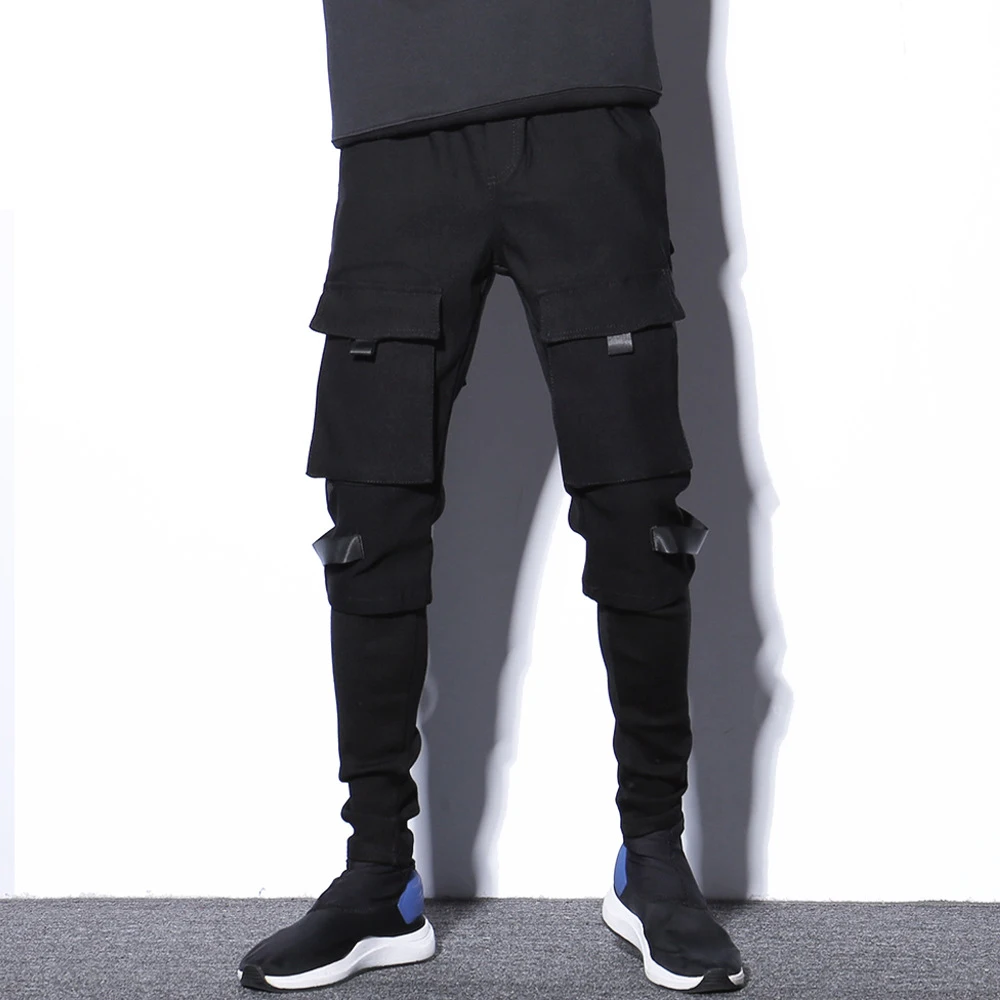 

2019 Men Solid Cargo Pants Man Streetwear Pocket Joggers Pants Male Winter Black Sweatpants Hiphop Overalls Drop Shipping ABZ208