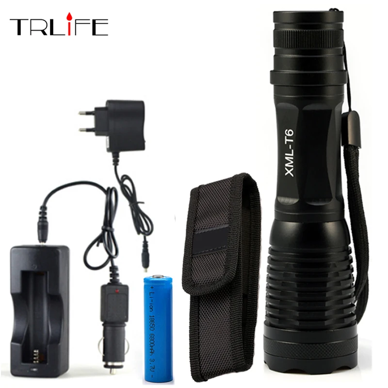 

5000Lumens Flashlight LED -L T6 Torch Zoom Tactical Flashlight Camping Light +1*18650 +AC/Car Charger