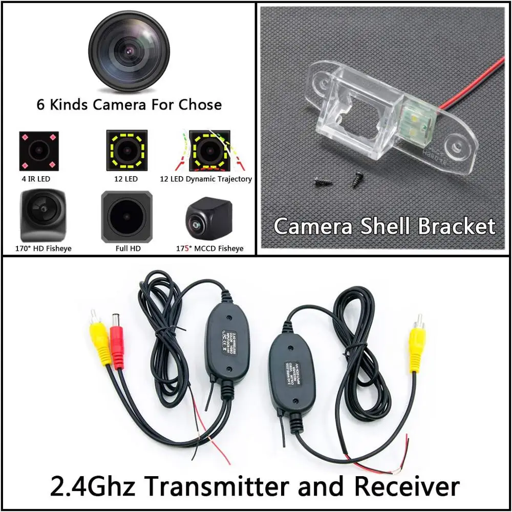 175 градусов рыбий глаз MCCD 12LED HD камера заднего вида для Volvo S40 S60 S80 XC90 XC60 V60 S80L S60L S40L монитор парковки автомобиля - Название цвета: Camera with Wireless