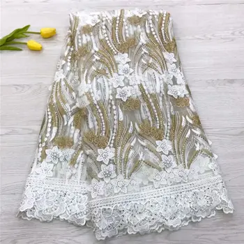 

2019 High Quality African Lace Fabric Pure White French Net Embroidery Tulle Lace Fabric For Nigerian Wedding Party Dress