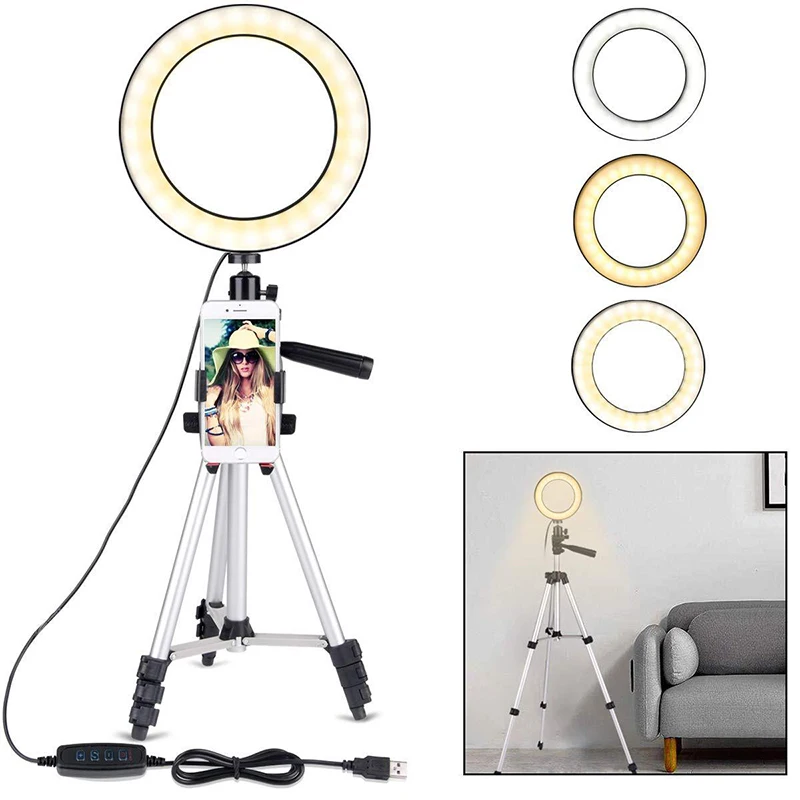 

Phone Ring Lamp For Makeup Video Live Studio Extendable 7.9" LED Selfie Ring Light Studio Camera Phone Holder with Tripod