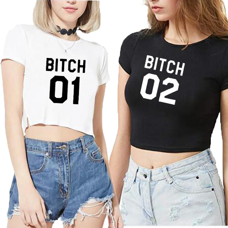 

Women Ladies Sexy Best Friends Top Cropped T Shirt Sisters Tumblr Casual BITCH 01 02 Print Cotton Casual Streetwear Shirt Tops