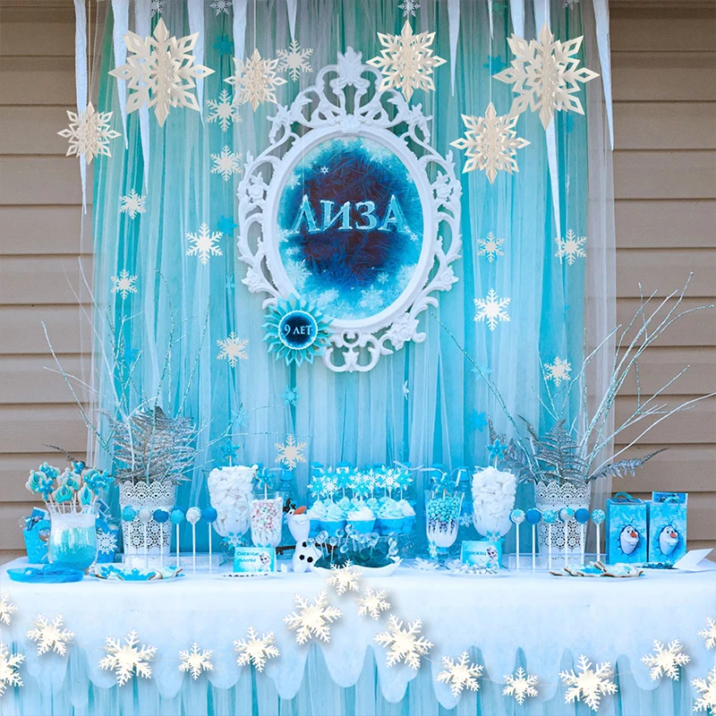 Frozen Birthday Party Supplies White Snowflake Paper Star Garland