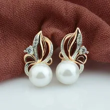 Fj 2 cores feminino beleza 585 rosa misturada cor de ouro branco simulado pérola brincos branco zircão cúbico flores brincos de gota