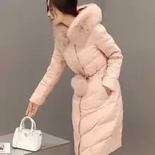 Вопреки сезон Специальное предложение лиса меховой воротник длинные пальто Белое пуховое пальто куртка Тонкий Толстые женские зимняя куртка-пуховик