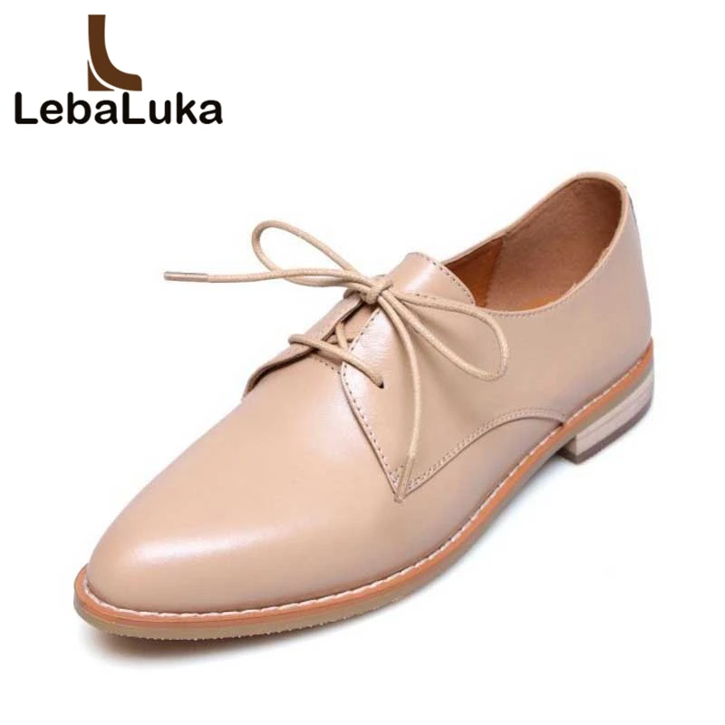 Femmes À noir Casual Qualité marron Chaussures En Véritable Travail Taille Lebaluka Pointu 3442 Beige Appartements Cuir Pour Bureau Lacets Bout EH2WYD9I