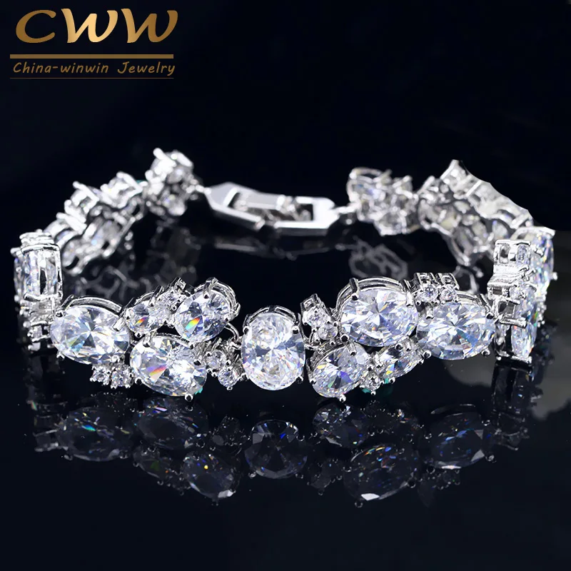 

CWWZircons Stunning Oval African Cubic Zirconia White Gold Color Big Wide Bridal Wedding Bracelets Jewelry for Brides Gift CB001