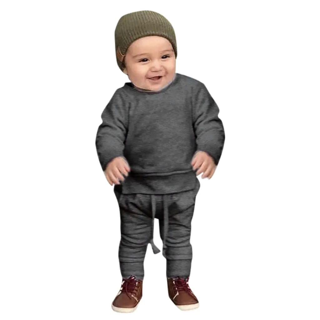 Children Clothing Sets Toddler Kids Baby Boys Girls Solid Tops Pants Homewear Casual Soft Kids Autumn Winter Outfits Sets C50