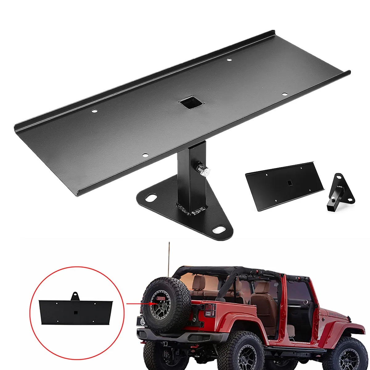 

for 07-18 Jeep-JK-Wrangler Rear Spare Tire License Plate Relocation Bracket Kit Iron Avoid Rust/Corrosion Durability Black