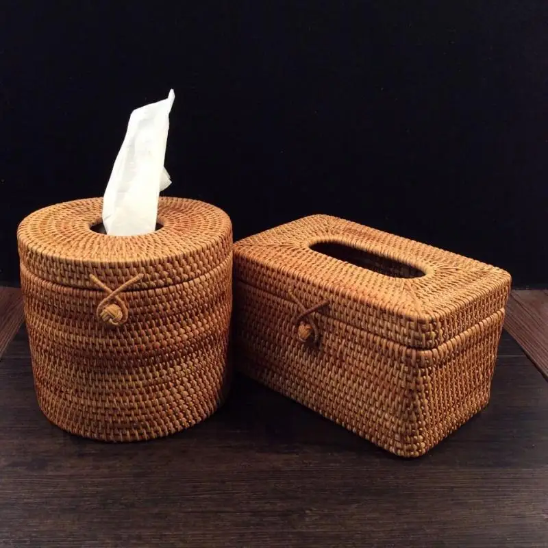 

Paper Rack Rattan Braided Tissue Box Elegant Car Unique Home Decoration Handmade Desktop Tissue Container Napkin Storage Case