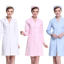 Новое поступление платье медсестры с длинным рукавом Белое синее розовое пальто доктора костюм аптека салон красоты Рабочая одежда униформа медсестры лабораторное пальто