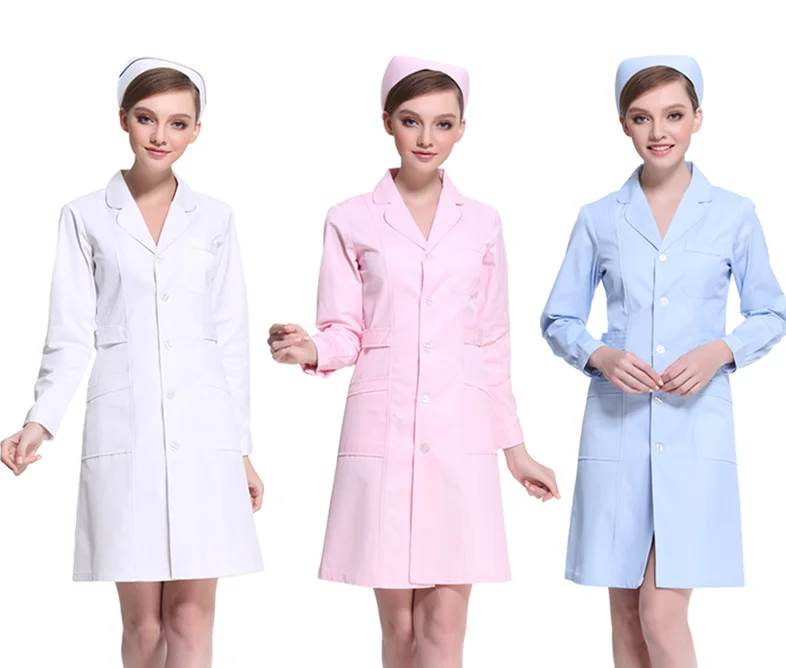 New Arrival Nurse Dress Long Sleeve White Blue Pink Doctor Coat Suit