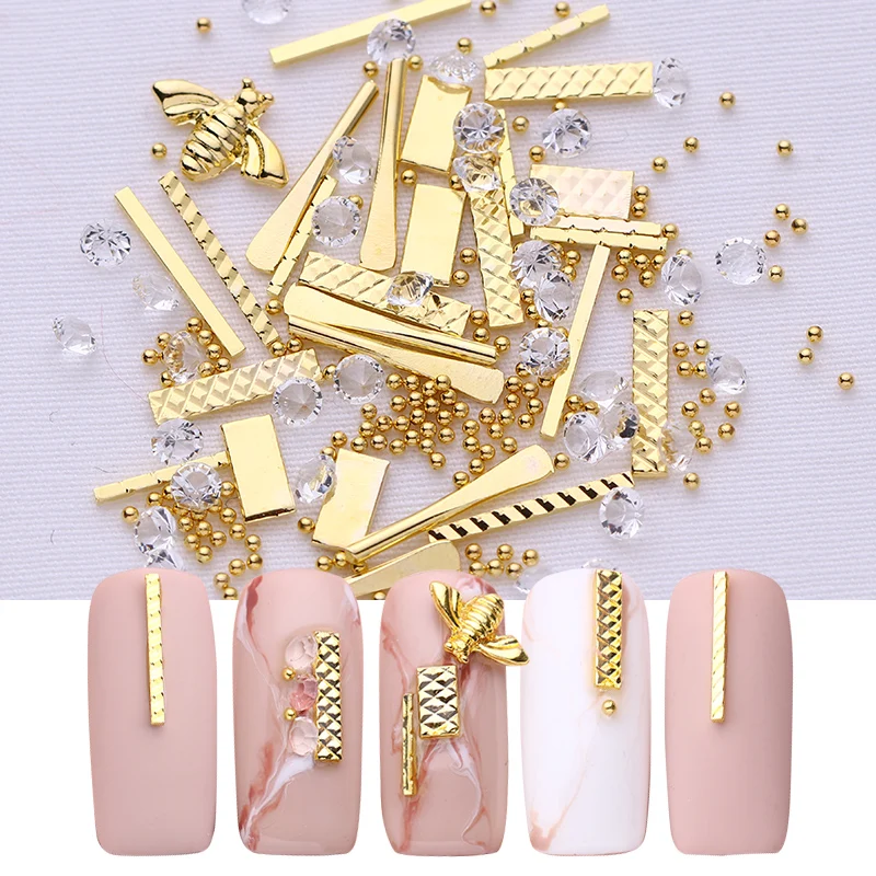 

Nail Rhinestones Metal Studs Rivet Beads AB Color Star Moon Design Multi-size Shape Gold Silver 3D Nail Tips Decorations Flakes