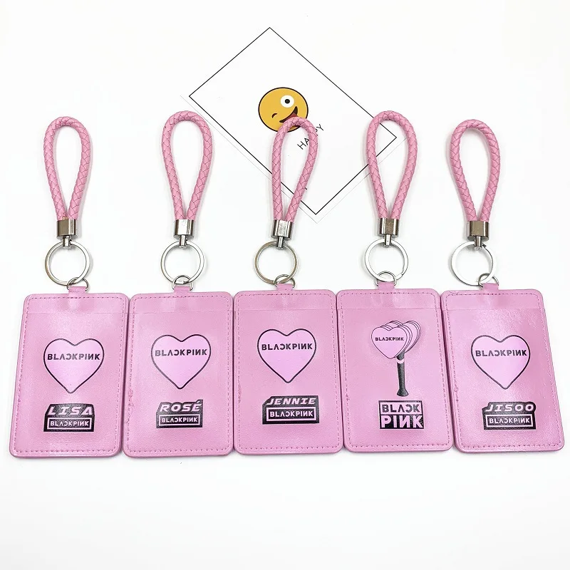 

5 pcs/lot KPOP Black Pink card cover keychains Blackpink card case cosplay bag pu pendant