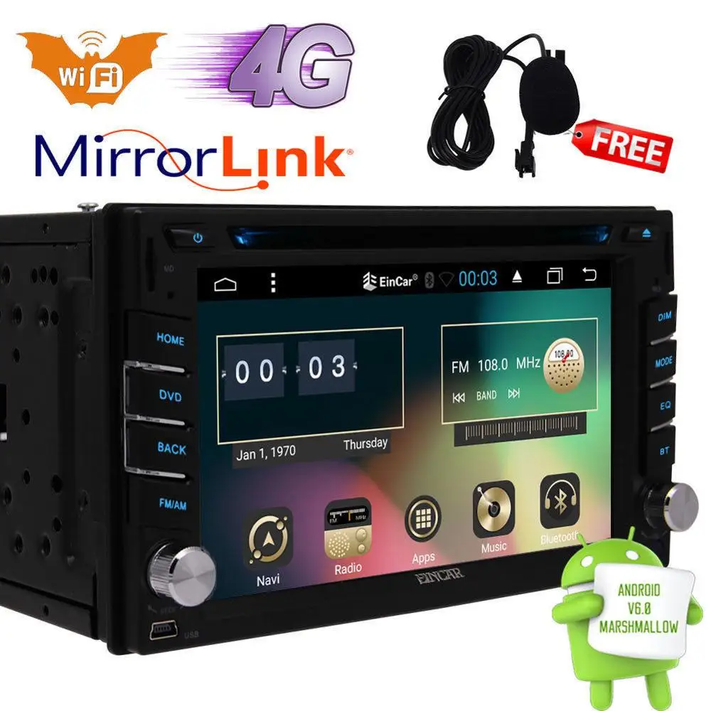 

Android 6.0 2Din Car Stereo Radio DVD Player GPS WiFi 3G OBD2 BT Screen Mirror