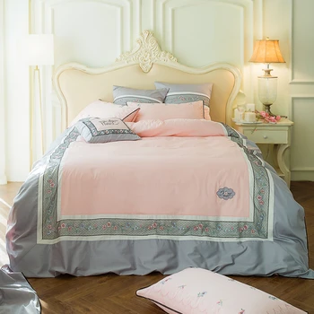

4Pcs Luxury Egypt Cotton Flower Fairy Lace Bedding Set Yarn Embroidery Duvet cover set Bed Sheet Pillowcases Queen King size