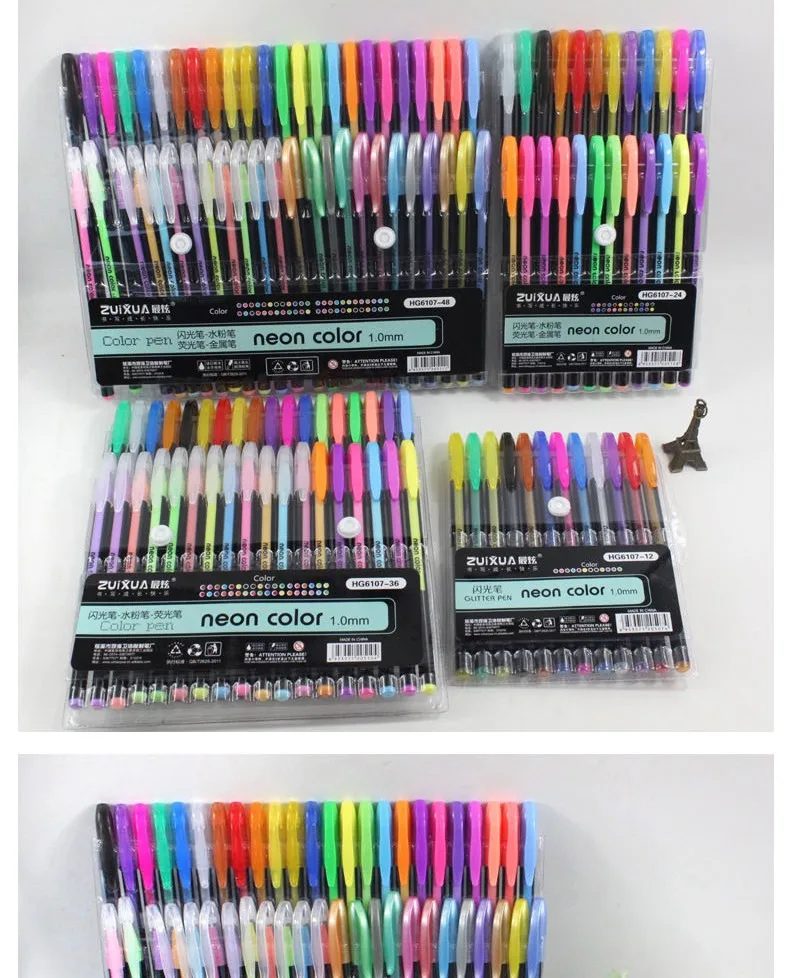 24, 36, 48 цветов, набор гелевых ручек, заправочные металлические пастельные неоновые блестки, эскиз, цветная ручка для рисования, школьные канцелярские принадлежности, маркер для детей, подарки