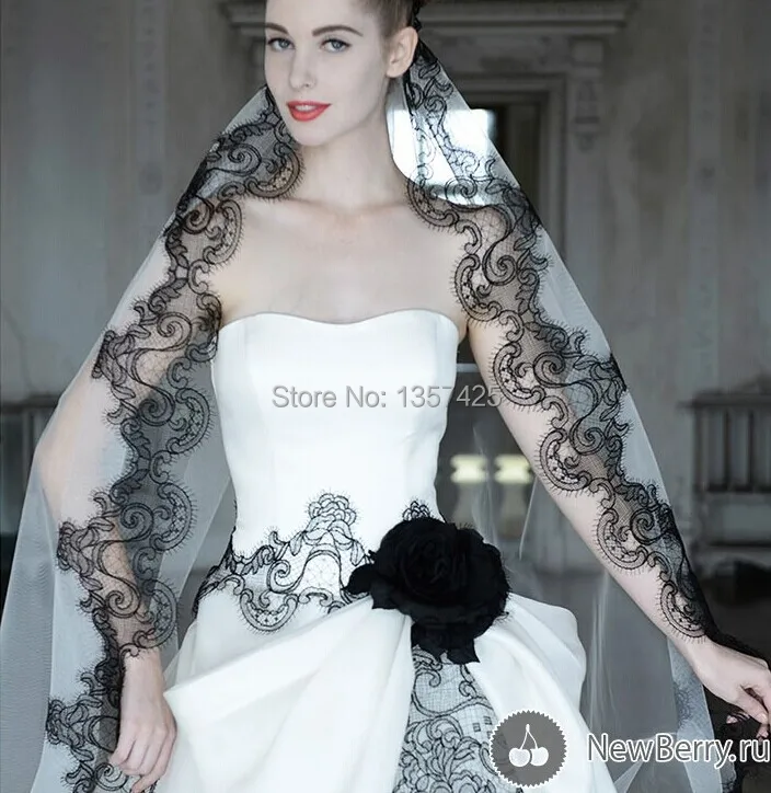 black wedding dress white veil