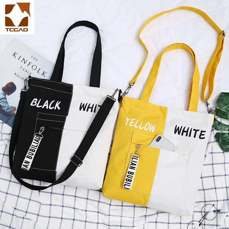 

Women's yellow bag Handbag Canvas casual tote 2019 Shoulder Large Shopping Bag Beach female Women Shopping bag yellow black