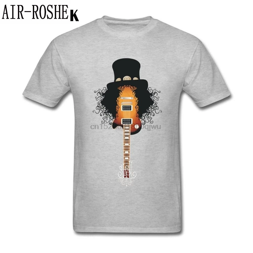 Для мужчин футболка смешные Slash ГИТАРЫ Rock Band пистолет N Roses человек Slim Fit короткий
