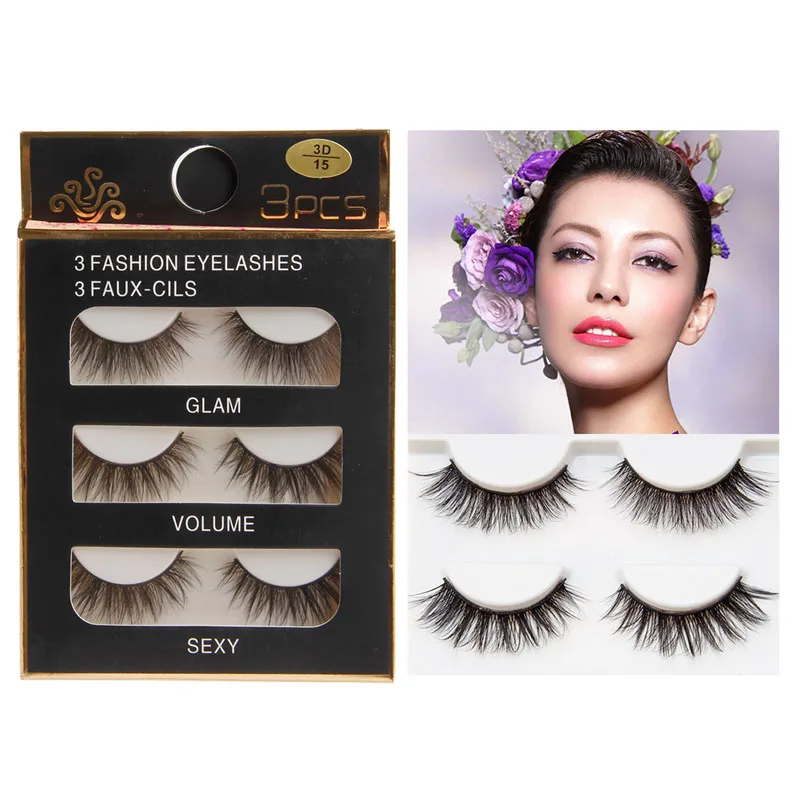 

3D Thick Black Cross False Eyelashes Makeup 3 Pairs Long Fake Lashes Extension