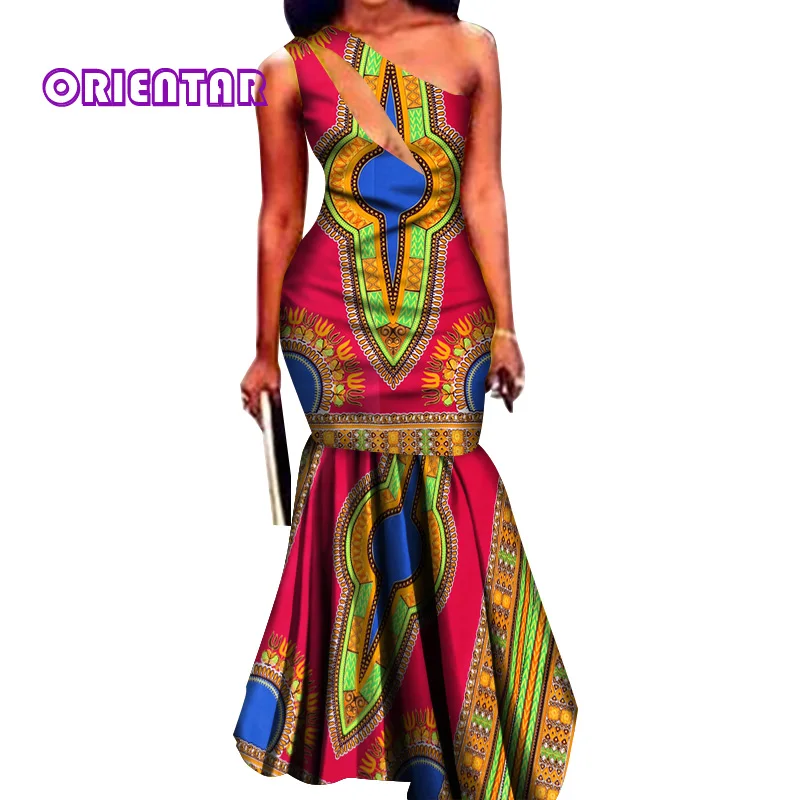 Специальный африканский дизайн восковой печати платья для женщин Базен Riche сексуальное одно плечо длинное платье леди элегантное вечернее платье WY496 - Цвет: 17