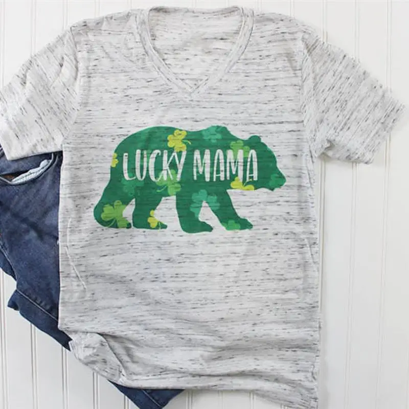 День Святого Патрика 2019 Новая Летняя мода короткий рукав v образный вырез Lucky MaMa