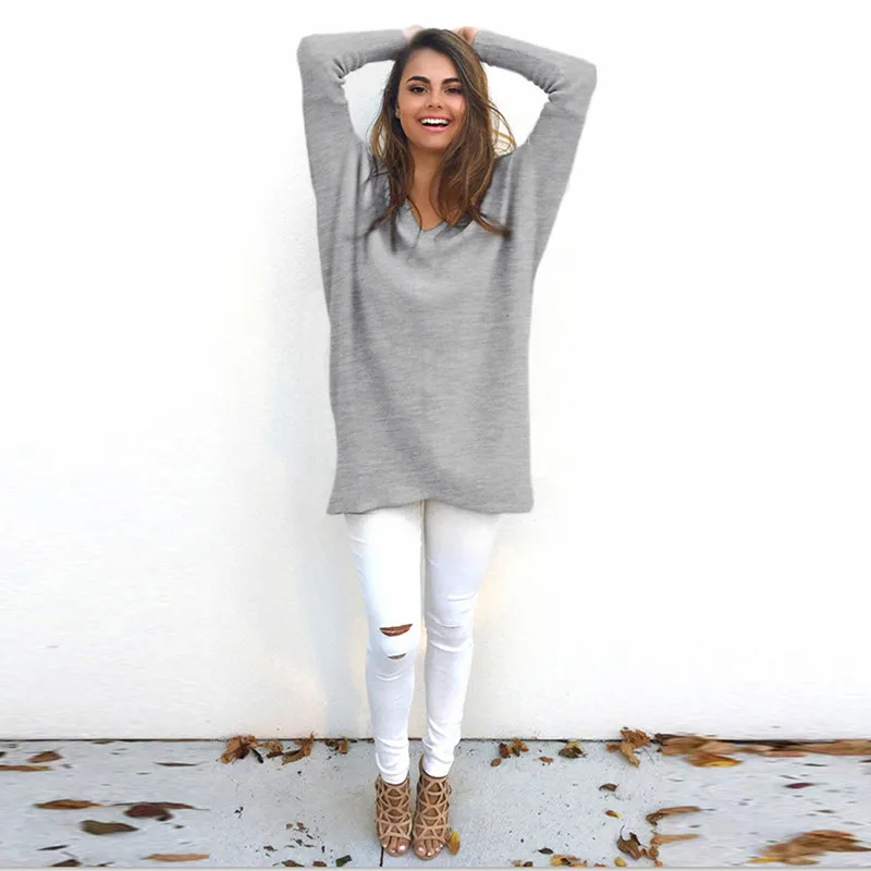 

Women Sweaters Autumn Long Sleeve V Neck Pullovers Casual Loose Long Sweater Women Thin Pullovers For Female XXL