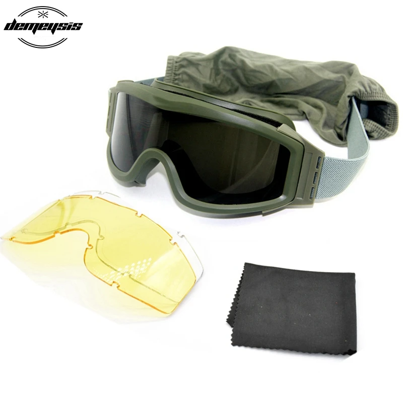 Paintball Tactical airsoft gafas uv400 protección Goggle Eye Safety glasses 3 lens 