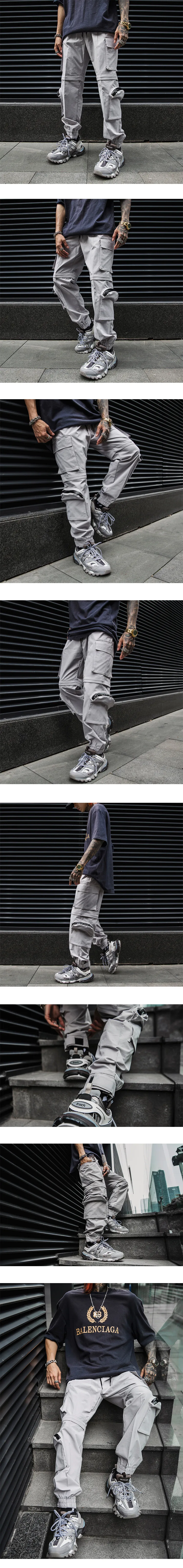 REPPUNK 2 Ways Men's Trousers and Zipper Pocket Hip Hop Pants Jogger Fashion Sweatpants Detachable Pants Legs Clothing