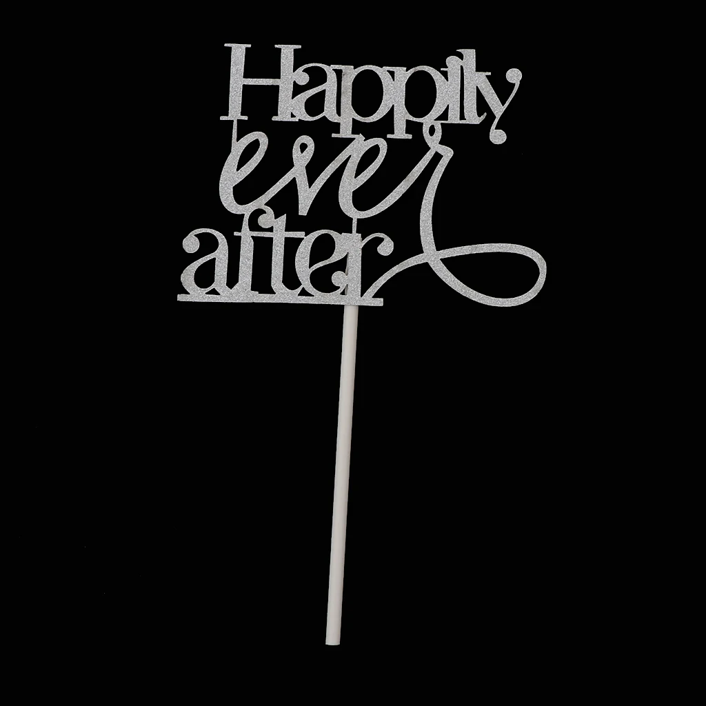 Wedding Cake Topper Happily Ever After Gold Silver Paper Cupcake Toppers Birthday Anniversary Party Decoration