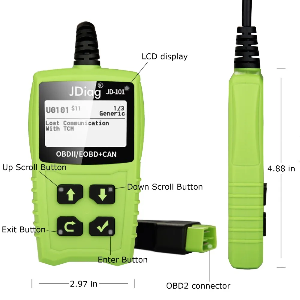 JDiag JD101 автомобильный диагностический инструмент, считыватель кодов, автоматический сканер, светильник двигателя, диагностический инструмент, EOBD сканер с батареей, тест PK AD310