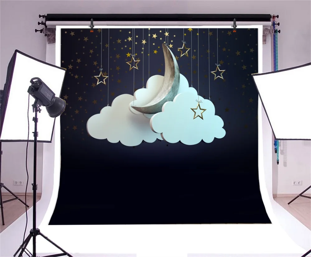 Laeacco белые облака луна звезды ребенок день рождения фотографии фоны индивидуальные фотографические фоны для фотостудии